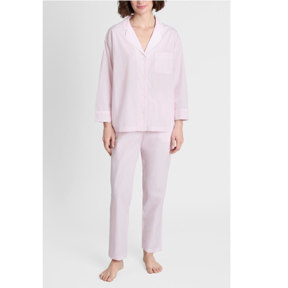 Sleepy Jones Pink End-on-End 100% Cotton Marina Pajama Set Top & Pants Size XXS